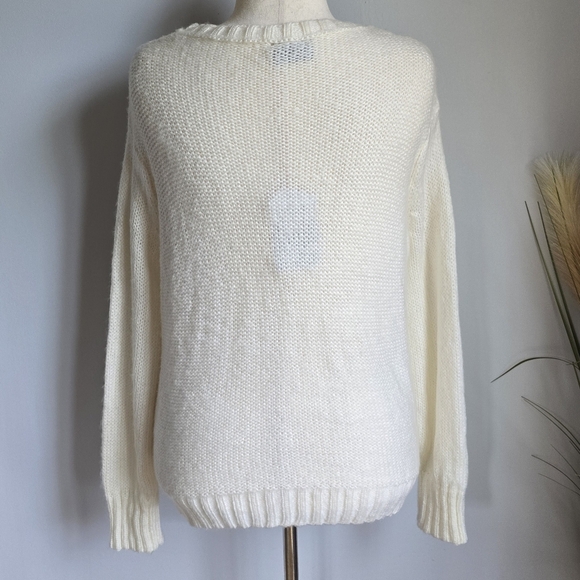 Wooden Ships, New, Ivory Heart Cable Knit Mohair Crew Neck Sweater SZ Medium - Picture 6 of 10